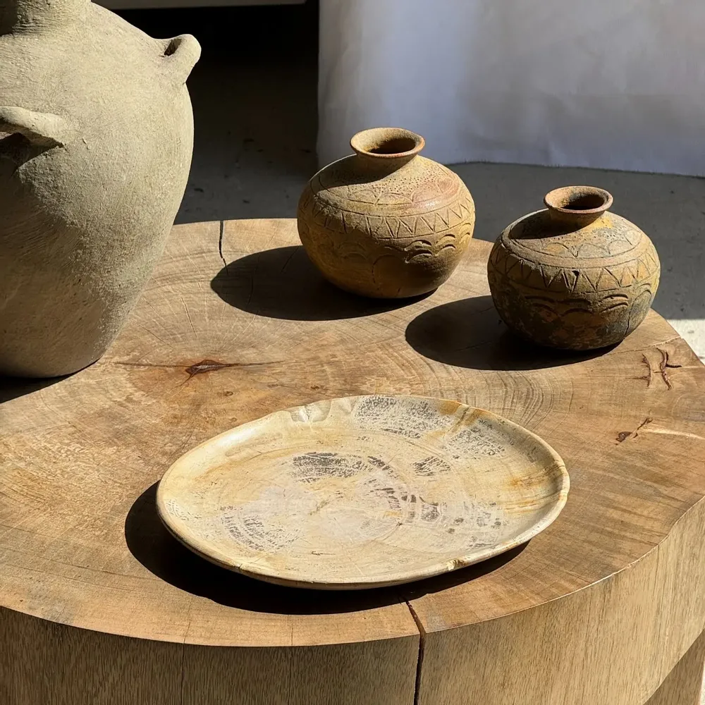 Pièces uniques - Vide poche ou plat en bois pétrifié ovale cernes grises D28x24 -3779 - OFFICE OBJETS