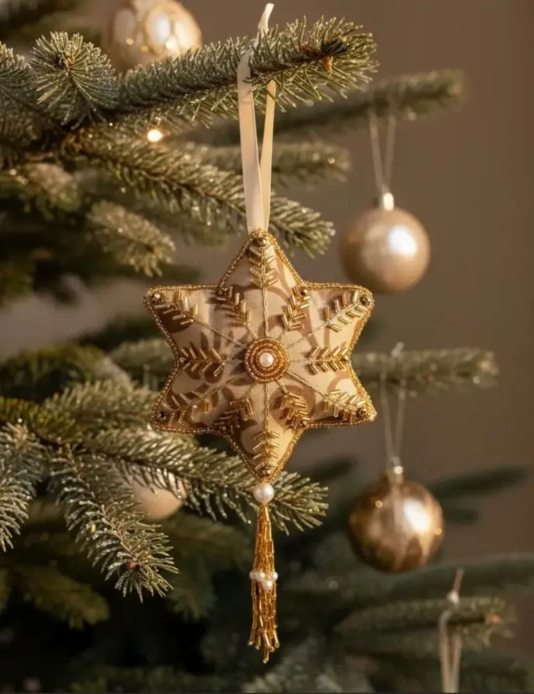 Guirlandes et boules de Noël - Décoration de Noël en forme de flocon de neige en or étincelante fabri - I WAS A SARI