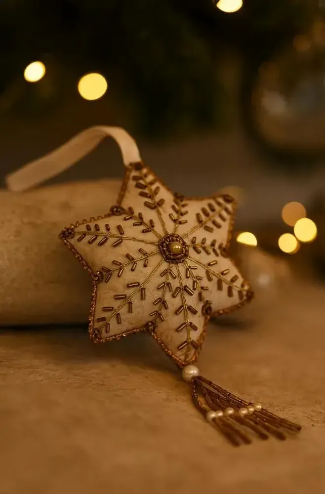 Guirlandes et boules de Noël - Décoration de Noël en forme de flocon de neige en or étincelante fabri - I WAS A SARI
