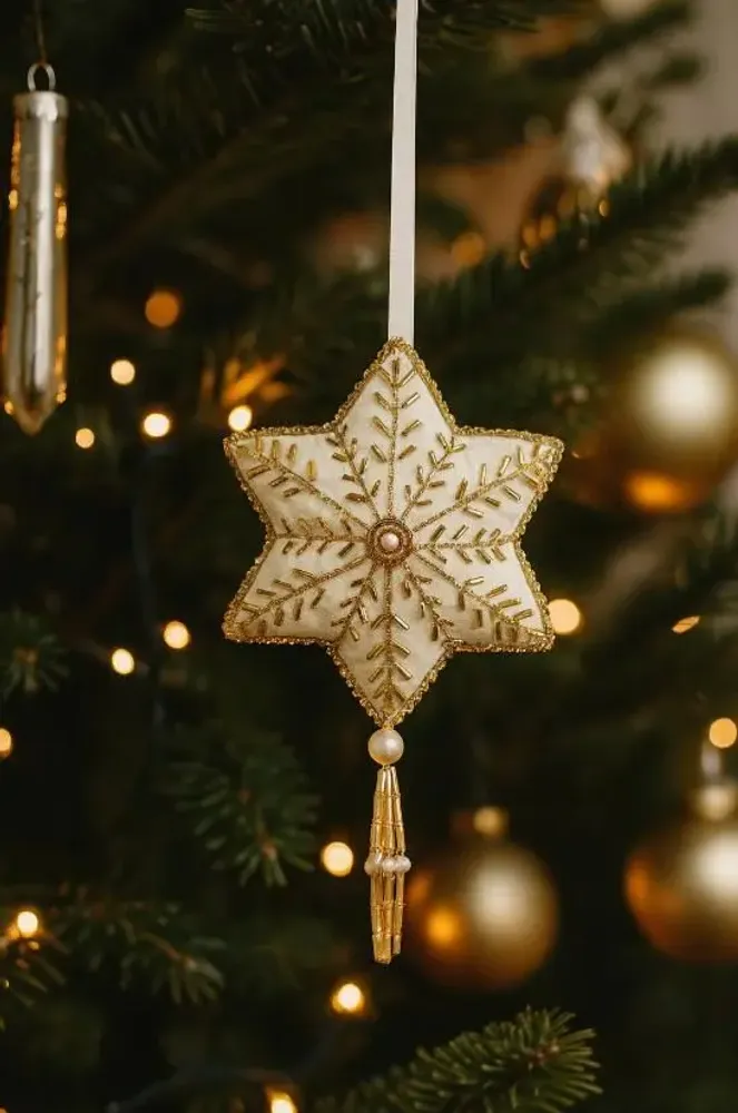 Guirlandes et boules de Noël - Décoration de Noël en forme de flocon de neige en or étincelante fabri - I WAS A SARI