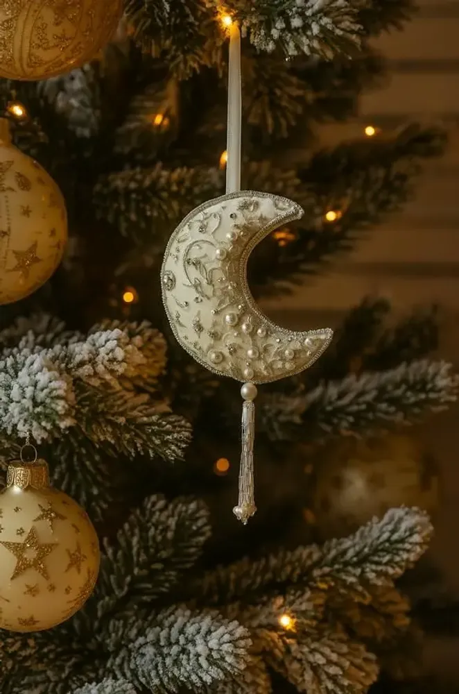 Guirlandes et boules de Noël - Décoration de Noël en forme de croissant de lune en argent scintillant - I WAS A SARI