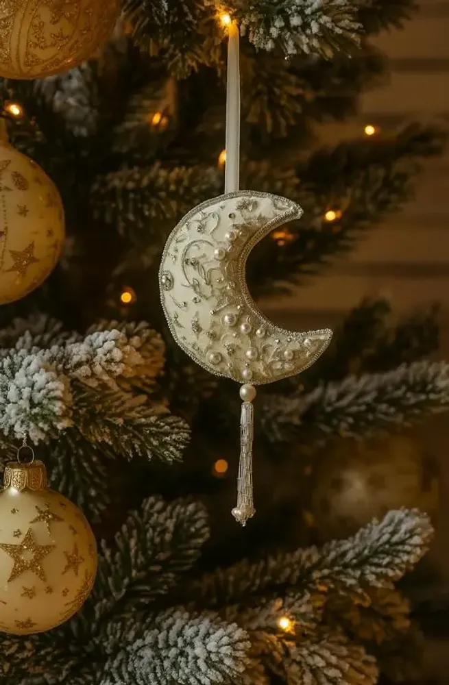 Guirlandes et boules de Noël - Décoration de Noël en forme de croissant de lune en argent scintillant - I WAS A SARI