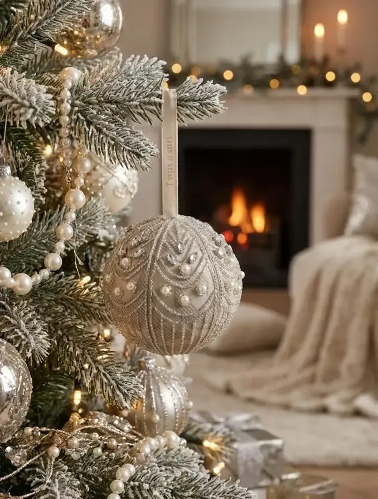 Guirlandes et boules de Noël - Boule de Noël scintillante en argent sari recyclé recyclé - I WAS A SARI