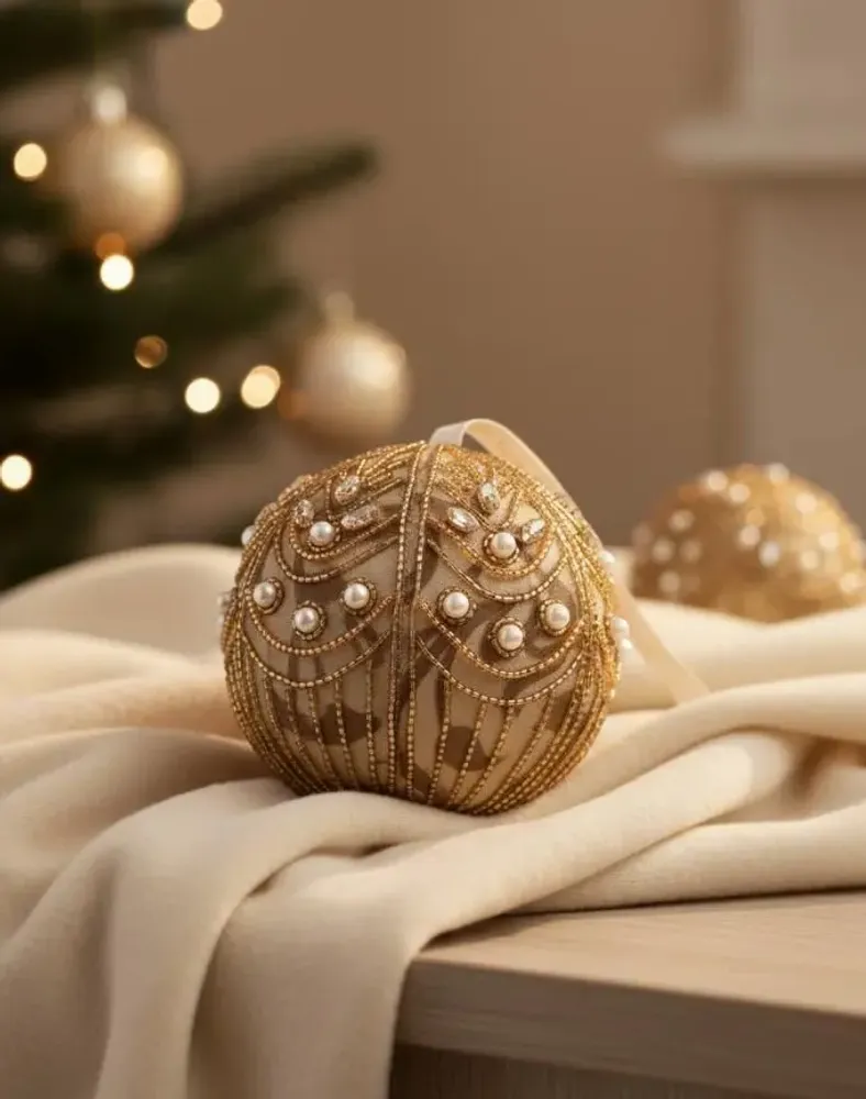 Guirlandes et boules de Noël - Boule de Noël en or scintillante fabriquée à la main - I WAS A SARI