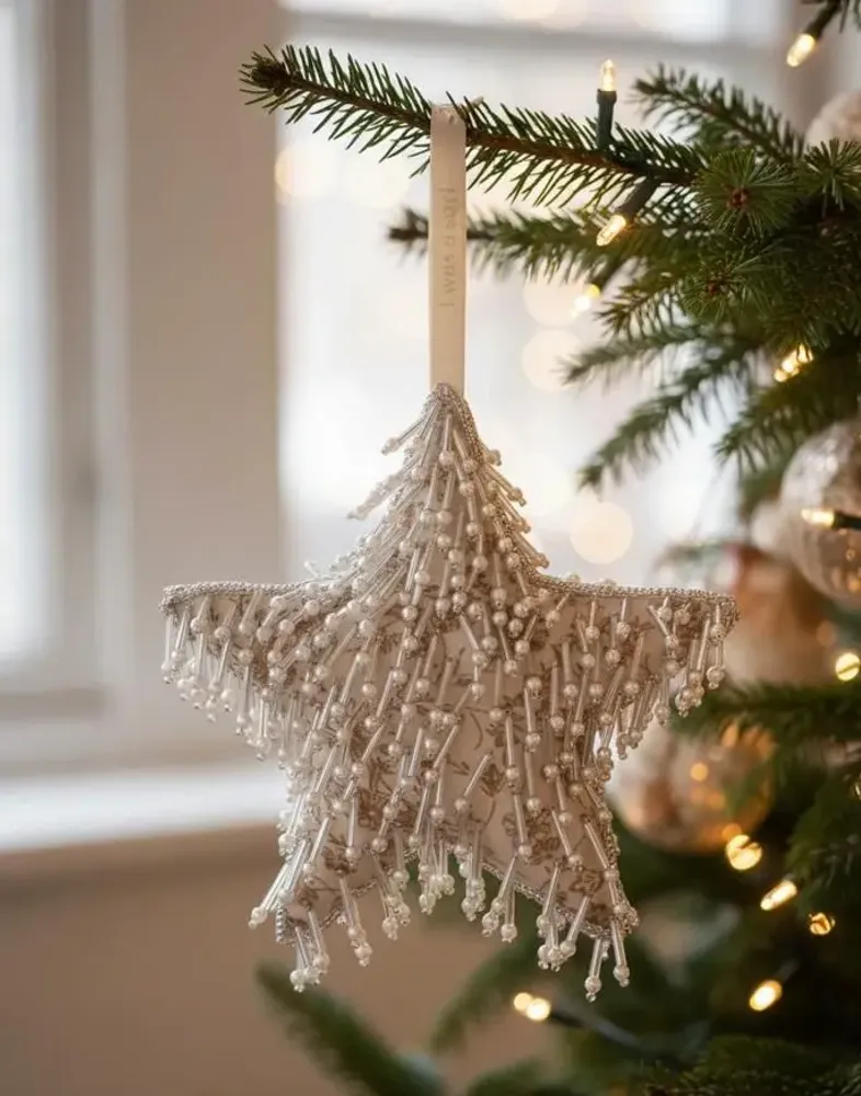 Guirlandes et boules de Noël - Décoration d'étoile de Noël en argent étincelante fabriquée à la main - I WAS A SARI