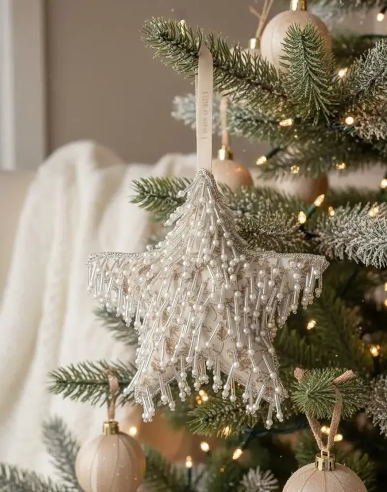 Guirlandes et boules de Noël - Décoration d'étoile de Noël en argent étincelante fabriquée à la main - I WAS A SARI