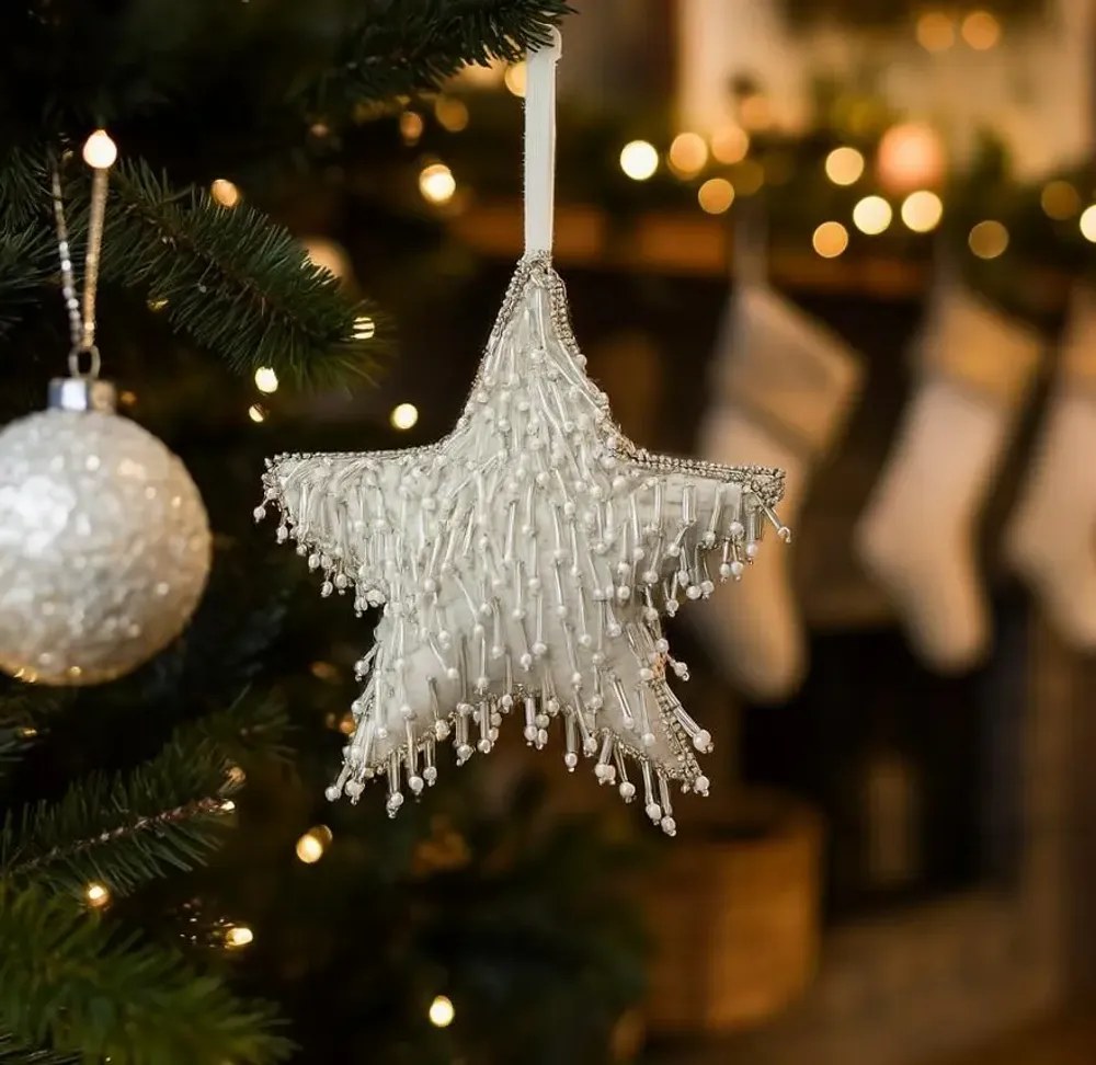 Guirlandes et boules de Noël - Décoration d'étoile de Noël en argent étincelante fabriquée à la main - I WAS A SARI