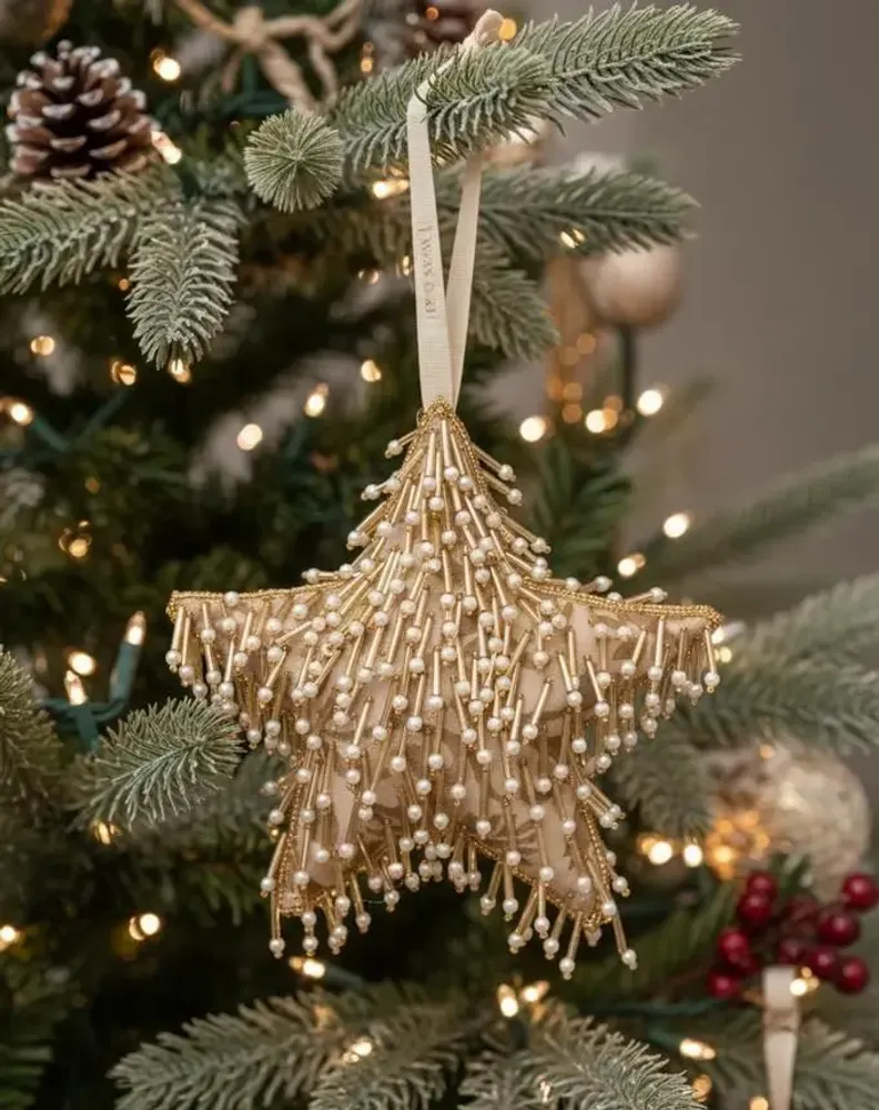 Christmas garlands and baubles - Sparkling handcrafted gold christmas star ornament - I WAS A SARI
