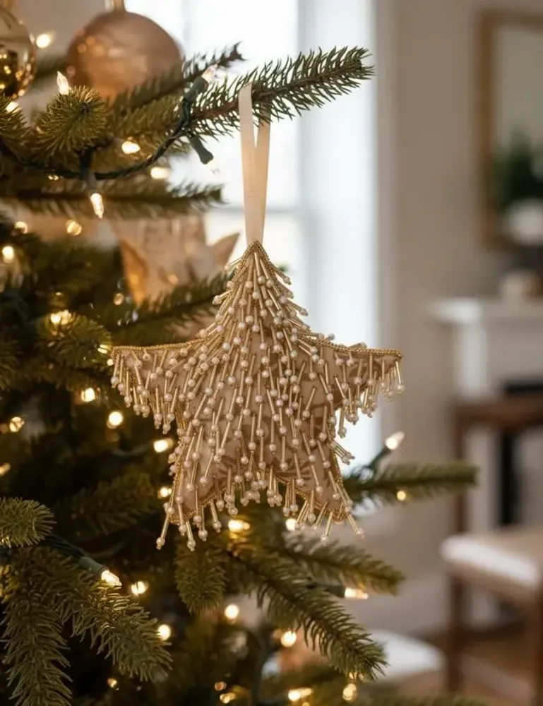 Christmas garlands and baubles - Sparkling handcrafted gold christmas star ornament - I WAS A SARI