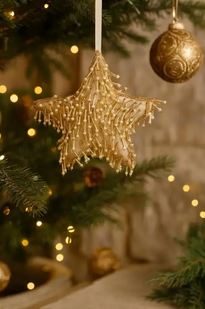 Christmas garlands and baubles - Sparkling handcrafted gold christmas star ornament - I WAS A SARI