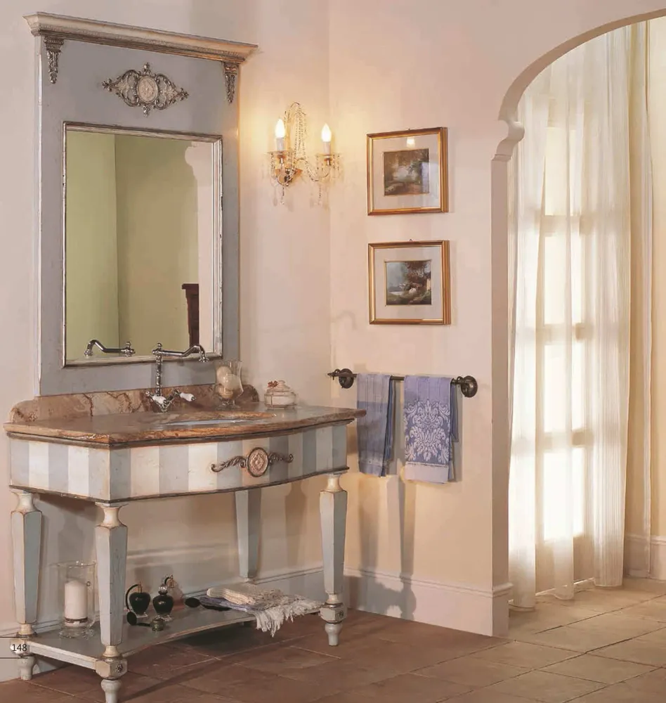 Bathroom equipment - "Ninfea” Bathroom cabinet with travertine marble top - INTERIORS ITALIA