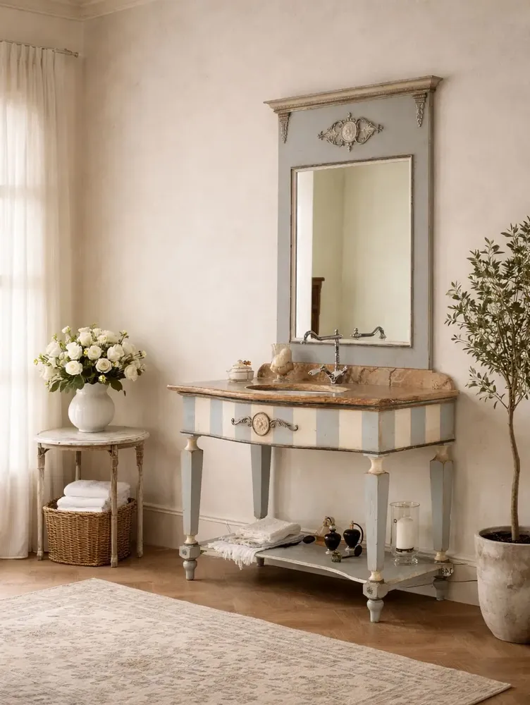 Bathroom equipment - "Ninfea” Bathroom cabinet with travertine marble top - INTERIORS ITALIA