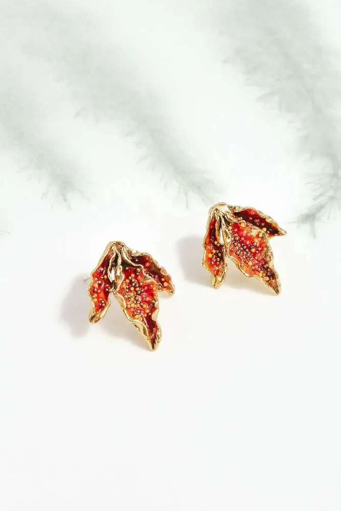 Bijoux - Boucles d'oreilles à clous Feuille de Mimosa - CÂPÂ JEWERLY