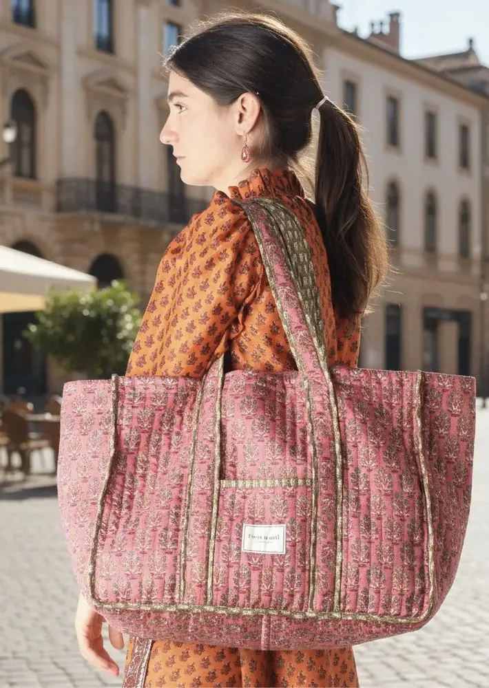 Bags and totes - Quilted work tote made from upcycled sari - I WAS A SARI