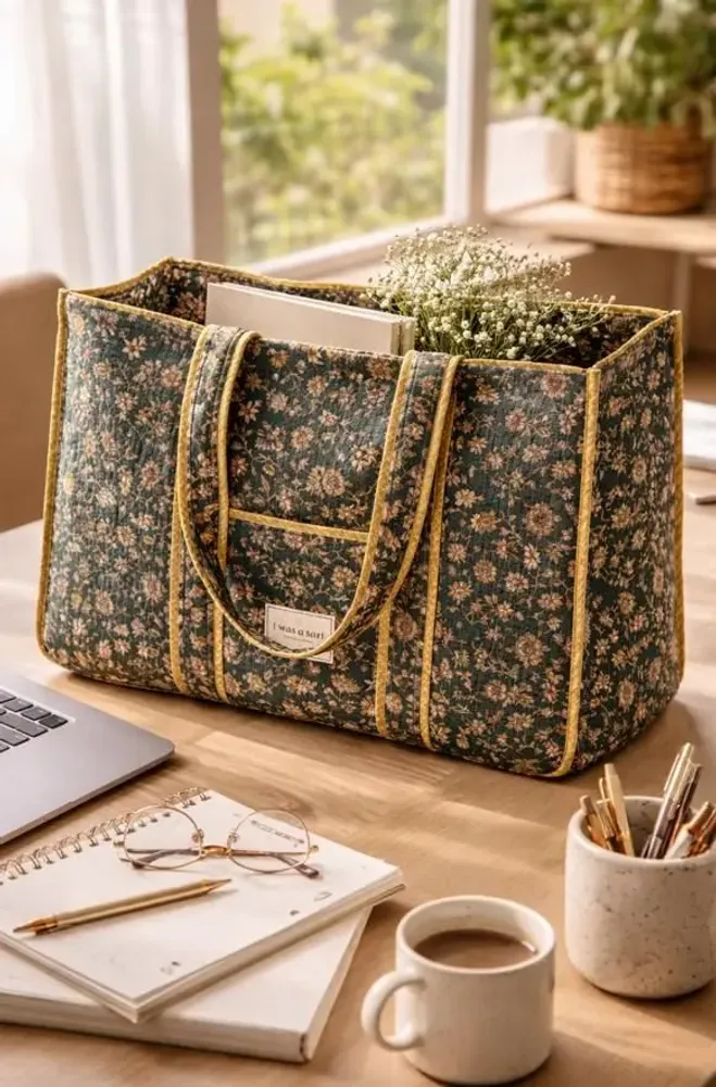 Bags and totes - Quilted work tote made from upcycled sari - I WAS A SARI