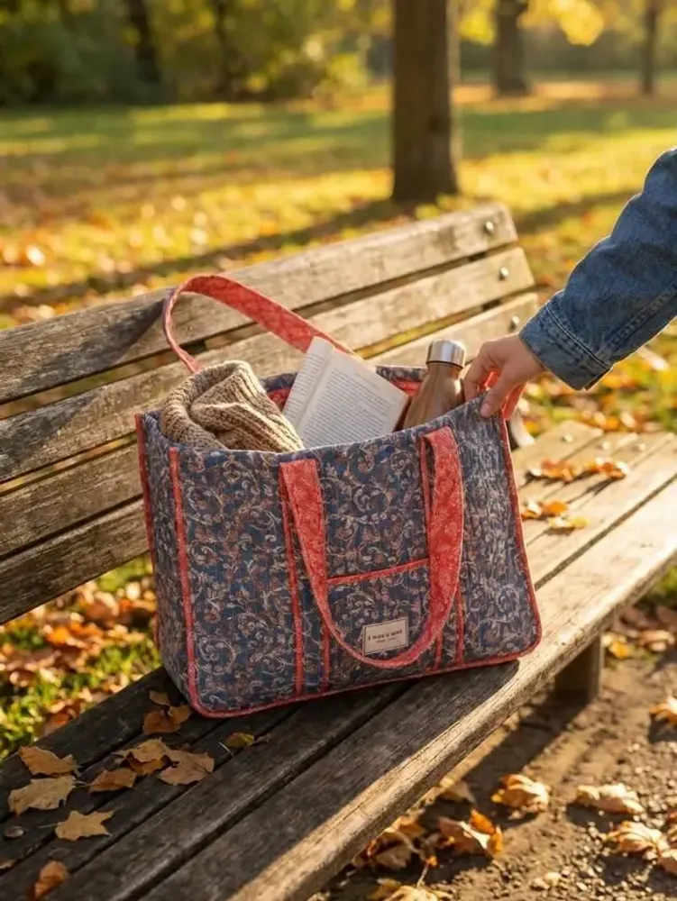 Bags and totes - Quilted work tote made from upcycled sari - I WAS A SARI