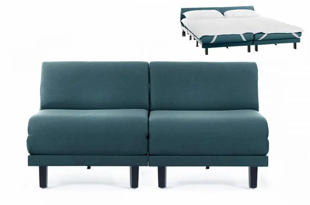 Fauteuils - Canapé lit Français 2 Places ROLLER DUO 140 SMALL sans accoudoirs : Coloris - Tissu / VERT AQUAMA - Filo - Vert - LIKOOLIS