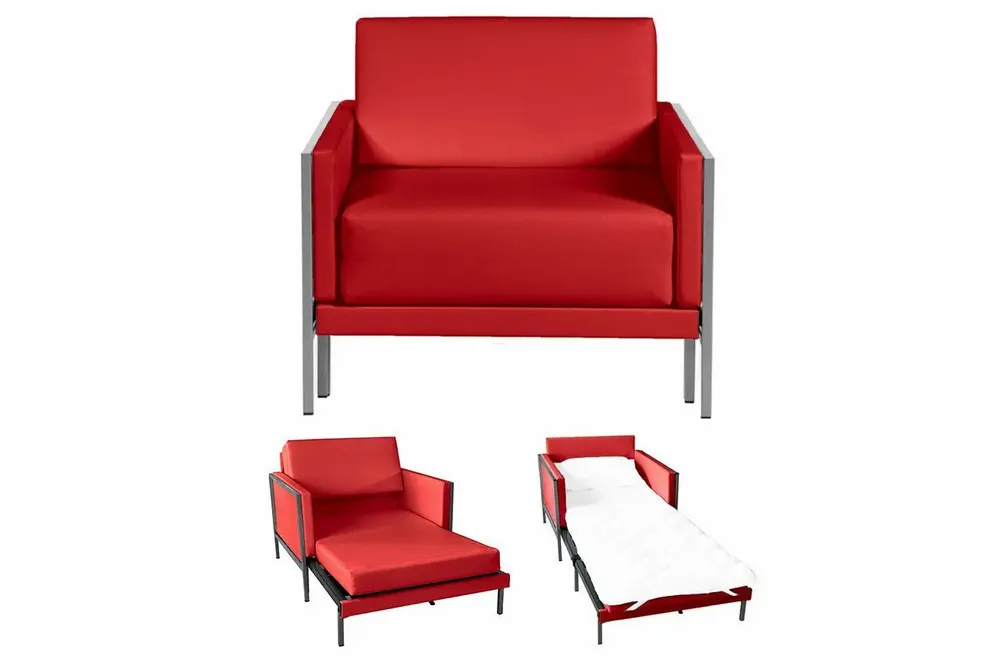 Fauteuils - Fauteuil Lit Français Carré 80 x 80 en cuir véritable accoudoirs fixes : Coloris - CUIR - Rouge 0841 - LIKOOLIS