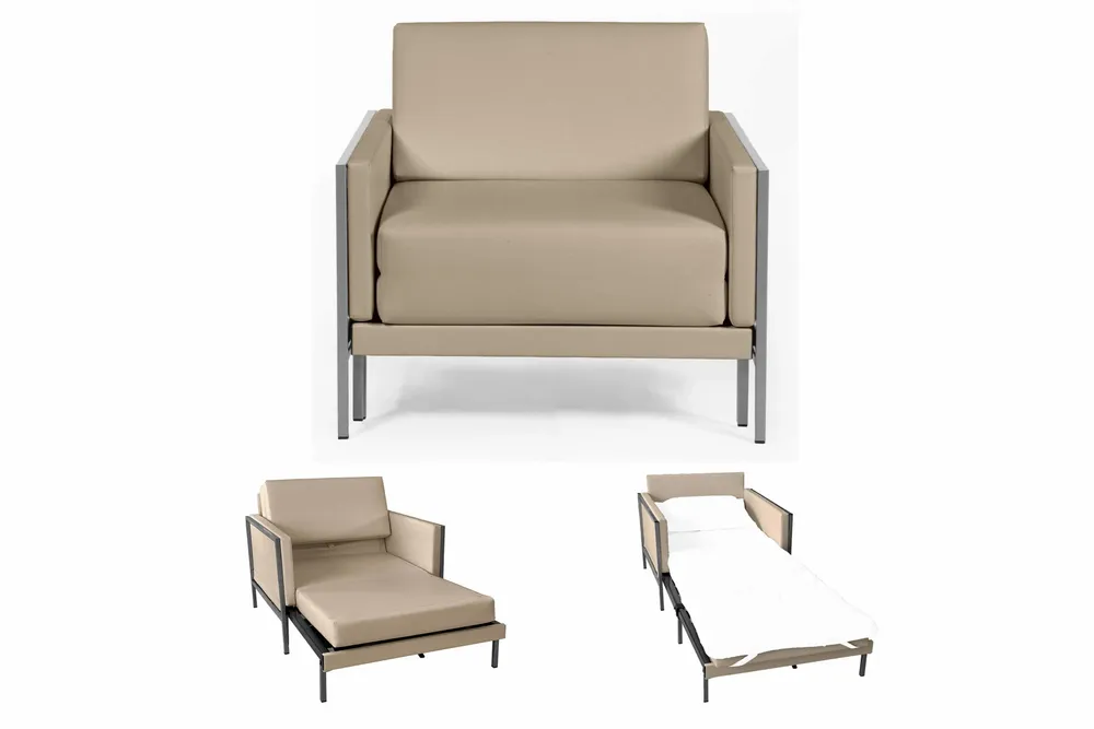 Fauteuils - Fauteuil Lit Français Carré 80 x 80 en cuir véritable accoudoirs fixes : Coloris - CUIR - Rouge 0841 - LIKOOLIS