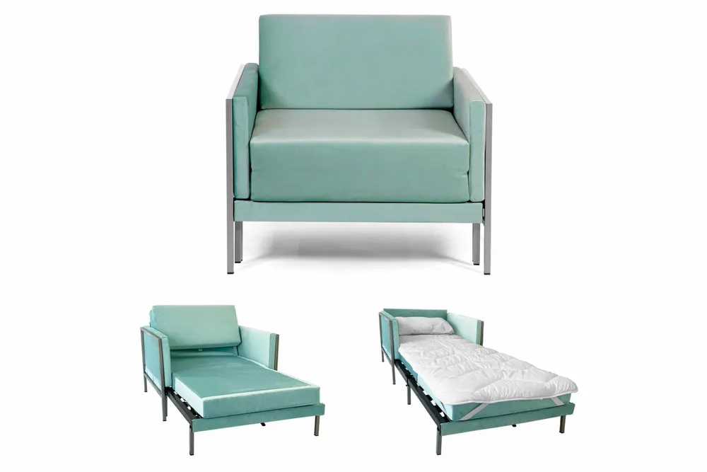 Armchairs - Square French Armchair Bed 80 x 80 in Fixed Armrest Fabrics: Colors - Fabric / AQUAMA GREEN - Filo - Green - LIKOOLIS