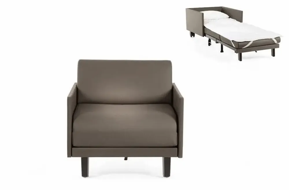 Armchairs - French 1-seater armchair bed ROLLER 70 MEDIUM removable armrests : Colour - LEATHER - Grey 0819 - LIKOOLIS
