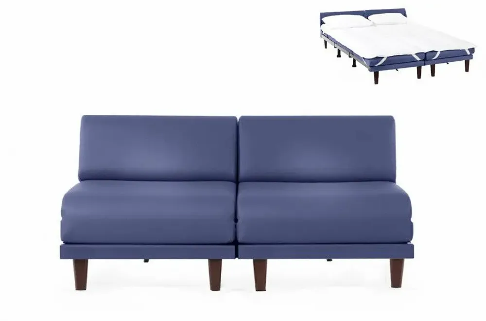 Armchairs - PACHA DUO 140 SMALL 2-seater French sofa bed without armrests : Colour - LEATHER - Blue 0857 - LIKOOLIS