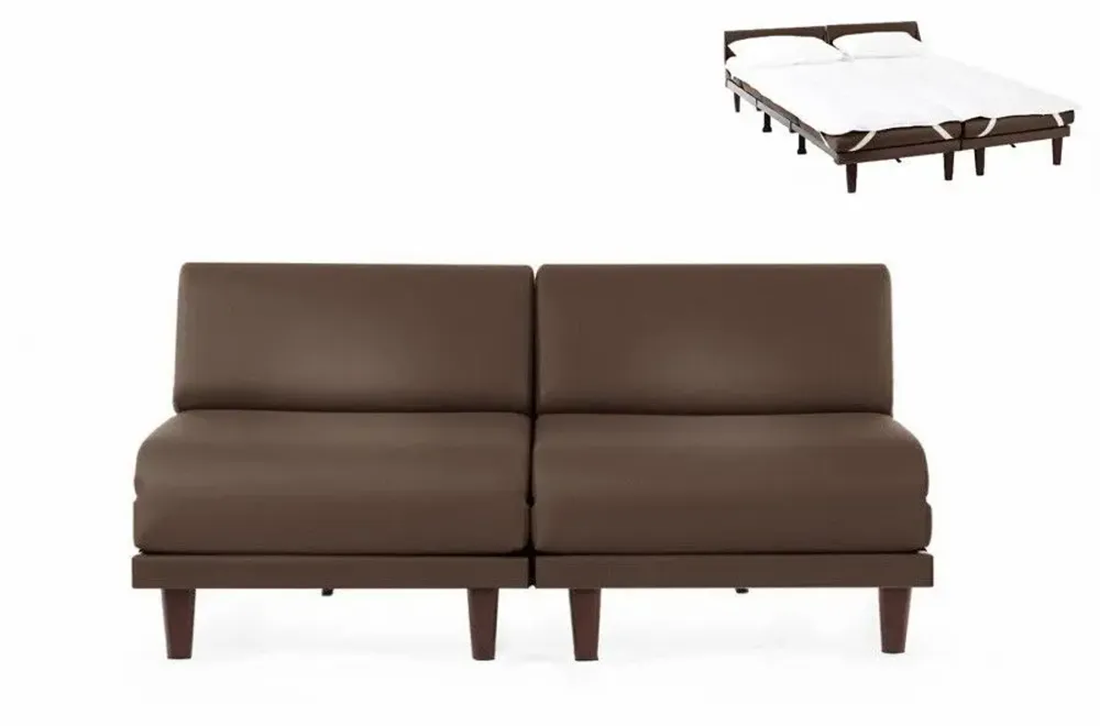 Fauteuils - Canapé convertible Français 2places PACHA DUO 160 SMALL sans accoudoirs : Coloris - CUIR - Taupe marron 0813 - LIKOOLIS