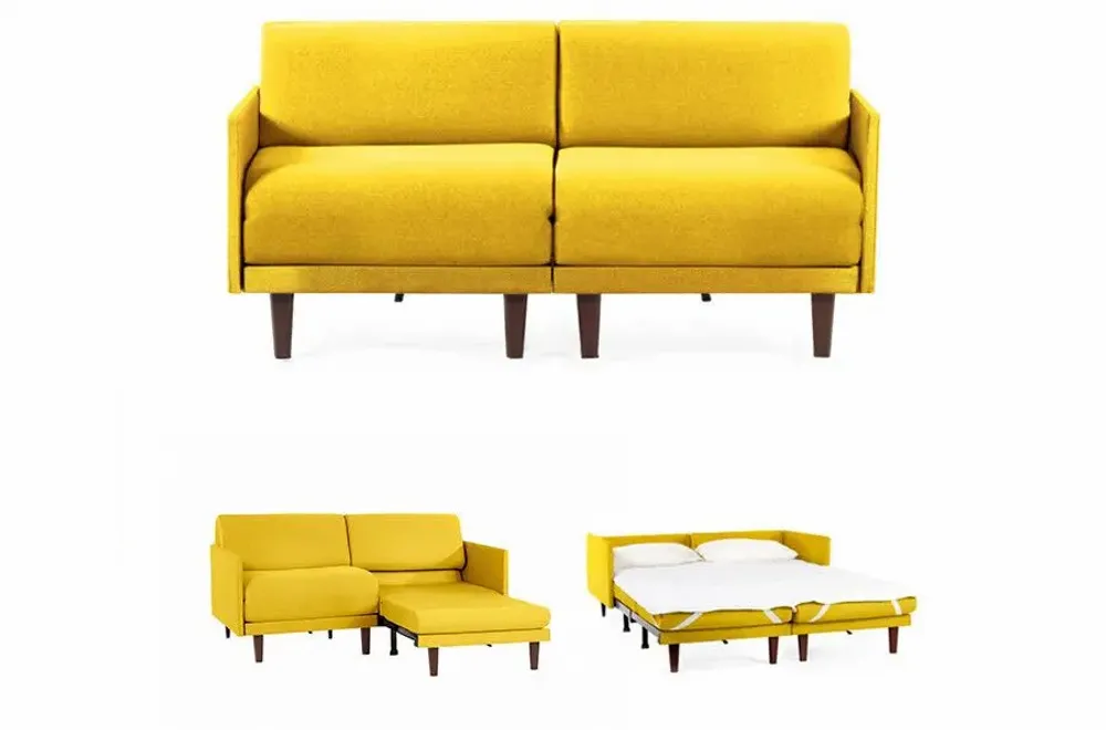 Fauteuils - Canapé lit Français 2 places PACHA DUO 160 MEDIUM accoudoirs amovibles : Coloris - Tissu / JAUNE MOUTARDE - Filo - Yellow - LIKOOLIS