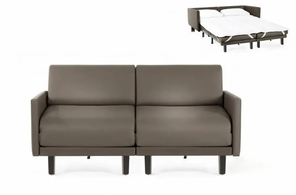 Armchairs - French 2-Seater Sofa Bed ROLLER DUO 140 LARGE removable armrests : Colors - LEATHER - Grey 0819 - LIKOOLIS