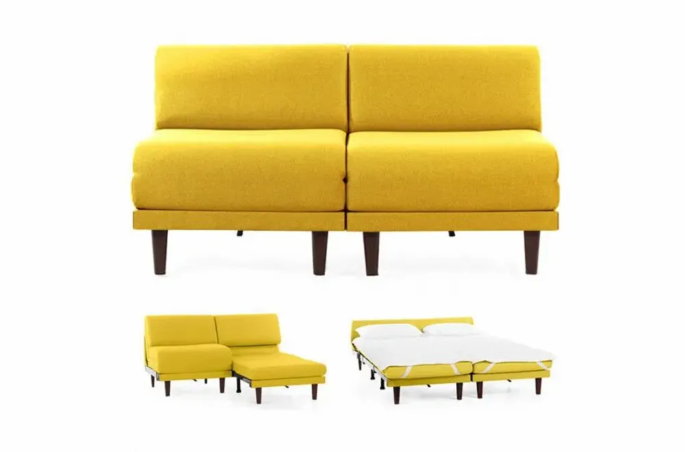 Fauteuils - Canapé convertible Français 2places PACHA DUO 160 SMALL sans accoudoirs : Coloris - Tissu / JAUNE MOUTARDE - Filo - Yellow - LIKOOLIS