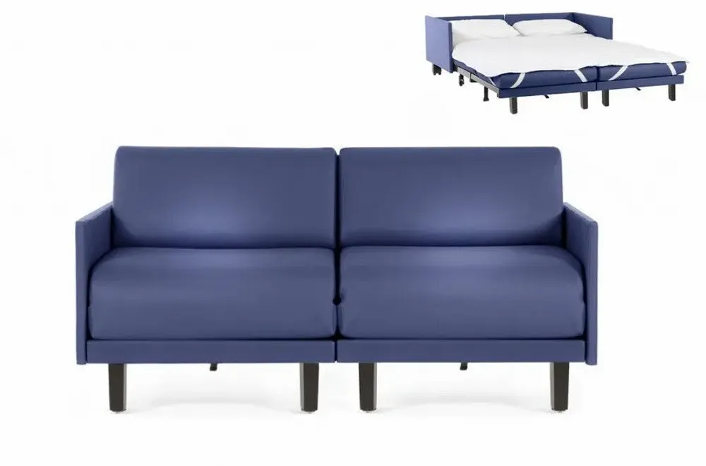 Fauteuils - Canapé lit Français 2Places ROLLER DUO 140 MEDIUM accoudoirs amovibles : Coloris - CUIR - Bleu 0857 - LIKOOLIS