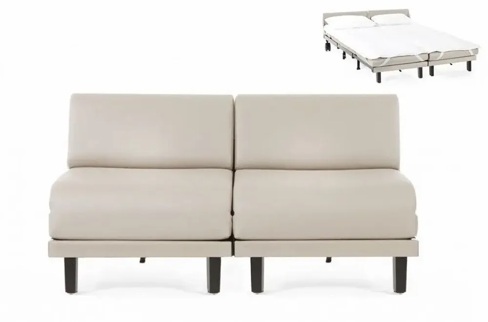 Armchairs - French 2-Seater Sofa Bed ROLLER DUO 140 SMALL without armrests : Colors - Fabric / HEATHER BROWN - Filo - Taupe - LIKOOLIS