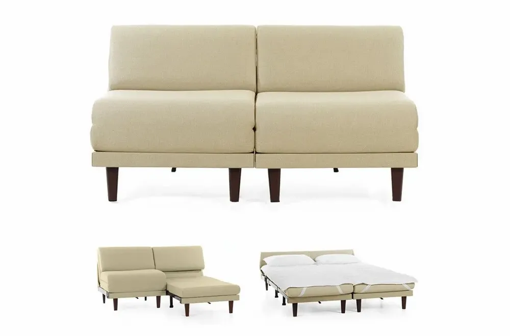 Armchairs - PACHA DUO 160 SMALL 2-seater French sofa bed without armrests : Colour - Fabric / SHELL - Filo - Marfil - LIKOOLIS