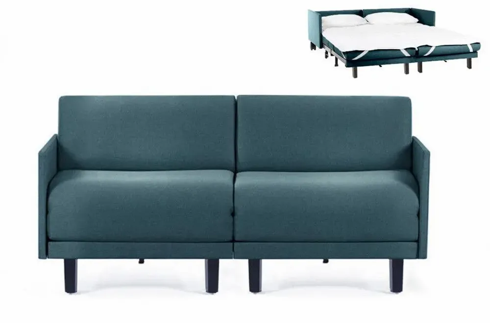 Fauteuils - Canapé lit Français 2Places ROLLER DUO 140 MEDIUM accoudoirs amovibles : Coloris - Tissu / VERT AQUAMA - Filo - Vert - LIKOOLIS