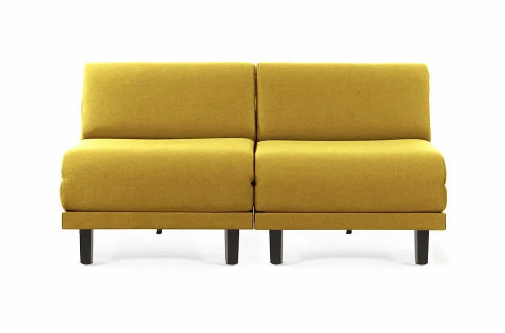 Armchairs - French 2-Seater Sofa Bed ROLLER DUO 140 SMALL without armrests : Colour - Fabric / MUSTARD YELLOW - Filo - Yellow - LIKOOLIS