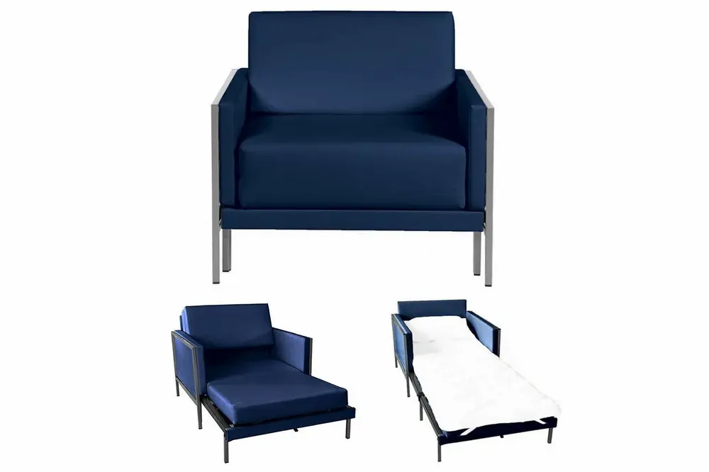 Armchairs - 80 x 80 Square French Armchair Bed in Artificial Leather with Fixed Armrests: Colour - Artificial-Leather / WHITE - Combi - WHITE - LIKOOLIS