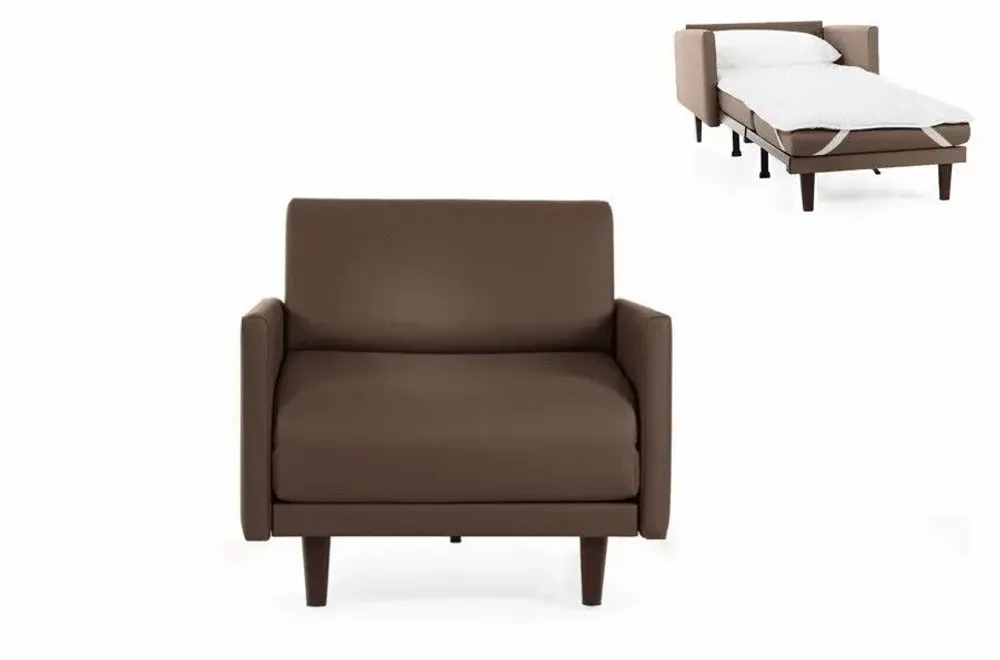 Fauteuils - Fauteuil lit Français 1 Place PACHA 70 LARGE accoudoirs amovibles : Coloris - CUIR - Taupe marron 0813 - LIKOOLIS