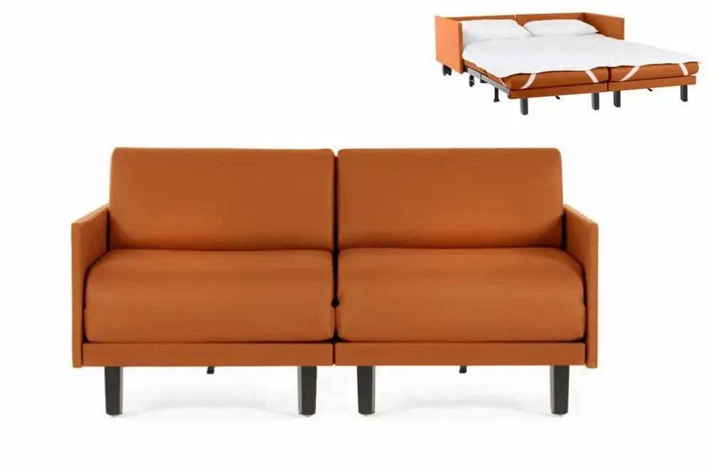Fauteuils - Canapé lit Français 2Places ROLLER DUO 140 MEDIUM accoudoirs amovibles : Coloris - CUIR - Orange 0837 - LIKOOLIS