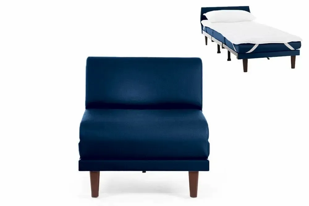 Fauteuils - Fauteuil lit Français 1 Place PACHA 80 SMALL sans accoudoirs : Coloris - Cuir-artificiel / MARINE - Combi - BLEU FONCé - LIKOOLIS