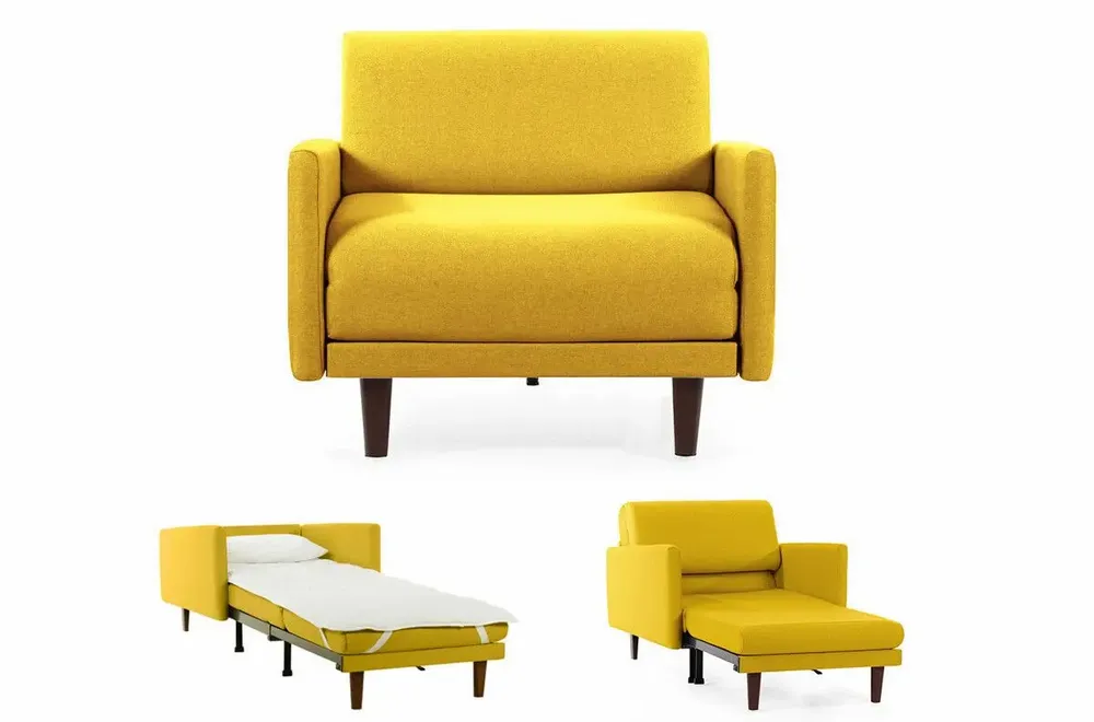 Armchairs - French 1-seater armchair bed PACHA 80 LARGE removable armrests: Colour - Fabric / MUSTARD YELLOW - Filo - Yellow - LIKOOLIS