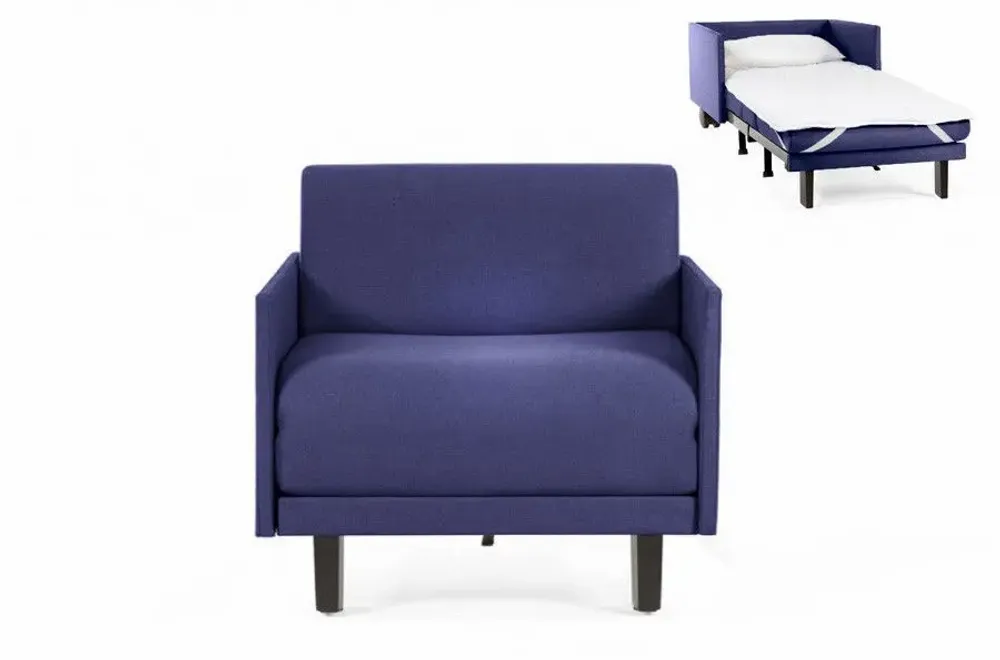 Fauteuils - Fauteuil lit Français 1 Place ROLLER 70 MEDIUM accoudoirs amovibles : Coloris - Cuir-artificiel / MARINE - Combi - BLEU FONCé - LIKOOLIS