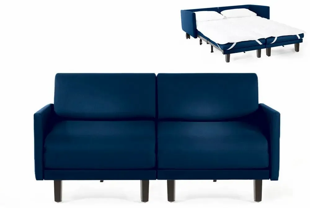 Armchairs - French 2-seater sofa bed ROLLER DUO 140 LARGE removable armrests: Colour - Artificial-leather / NAVY - Combi - DARK BLUE - LIKOOLIS