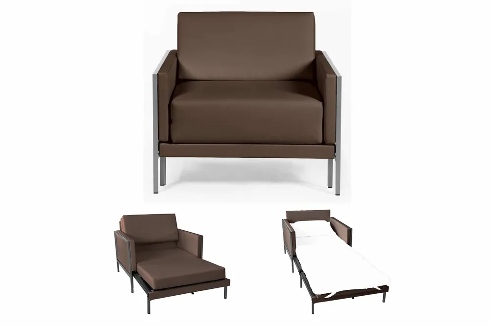 Armchairs - Square French Armchair Bed 80 x 80 in genuine leather with fixed armrests: Colours - LEATHER - White 010 - LIKOOLIS