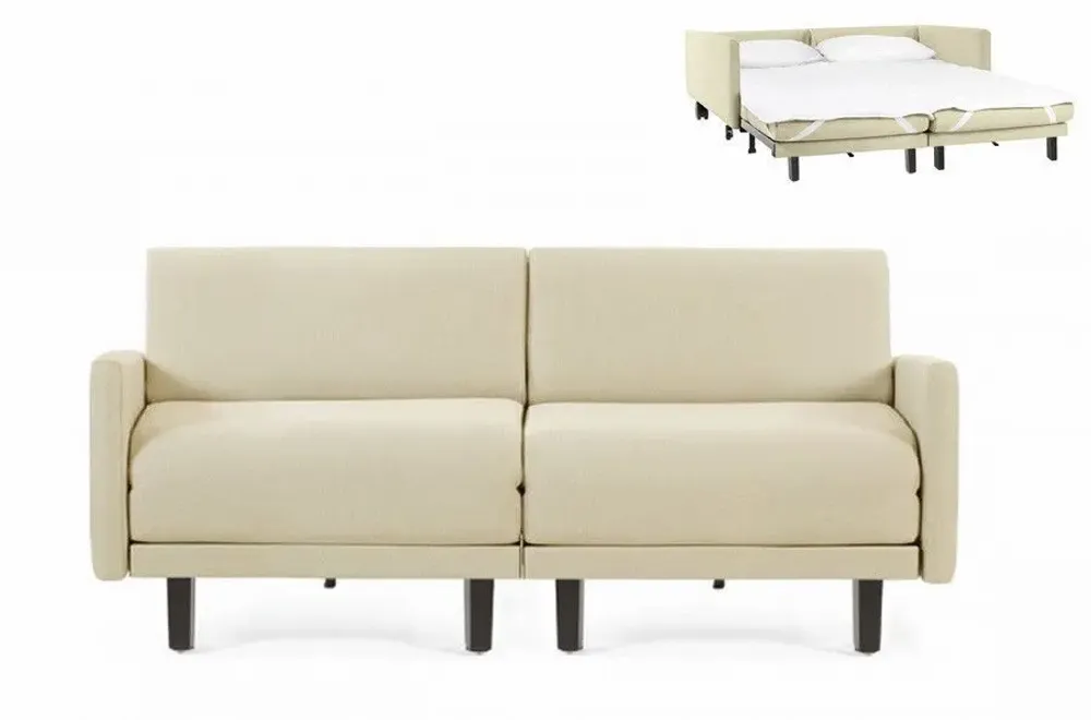 Armchairs - French 2-seater sofa bed ROLLER DUO 140 LARGE removable armrests: Colour - Fabric / NUT - Filo - Marfil - LIKOOLIS