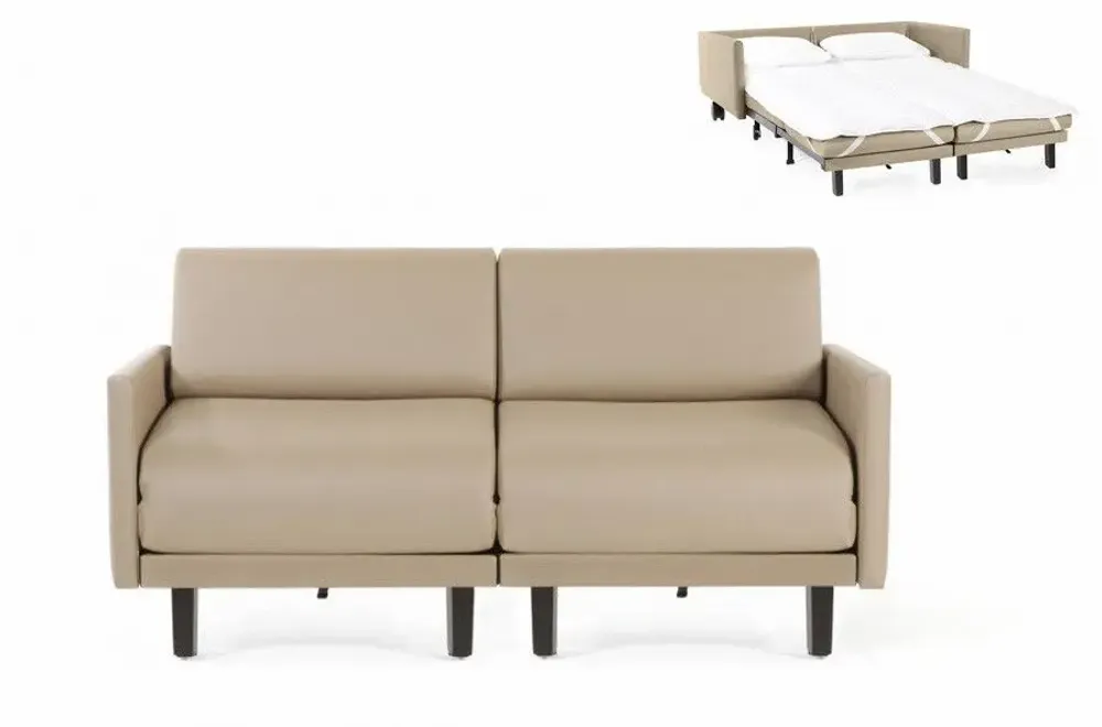 Armchairs - French 2-Seater Sofa Bed ROLLER DUO 140 LARGE removable armrests : Colour - LEATHER - Putty Beige 0809 - LIKOOLIS