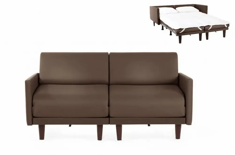 Armchairs - French sofa bed 2/3 seater PACHA DUO 140 LARGE removable armrests : Colour - LEATHER - Taupe brown 0813 - LIKOOLIS