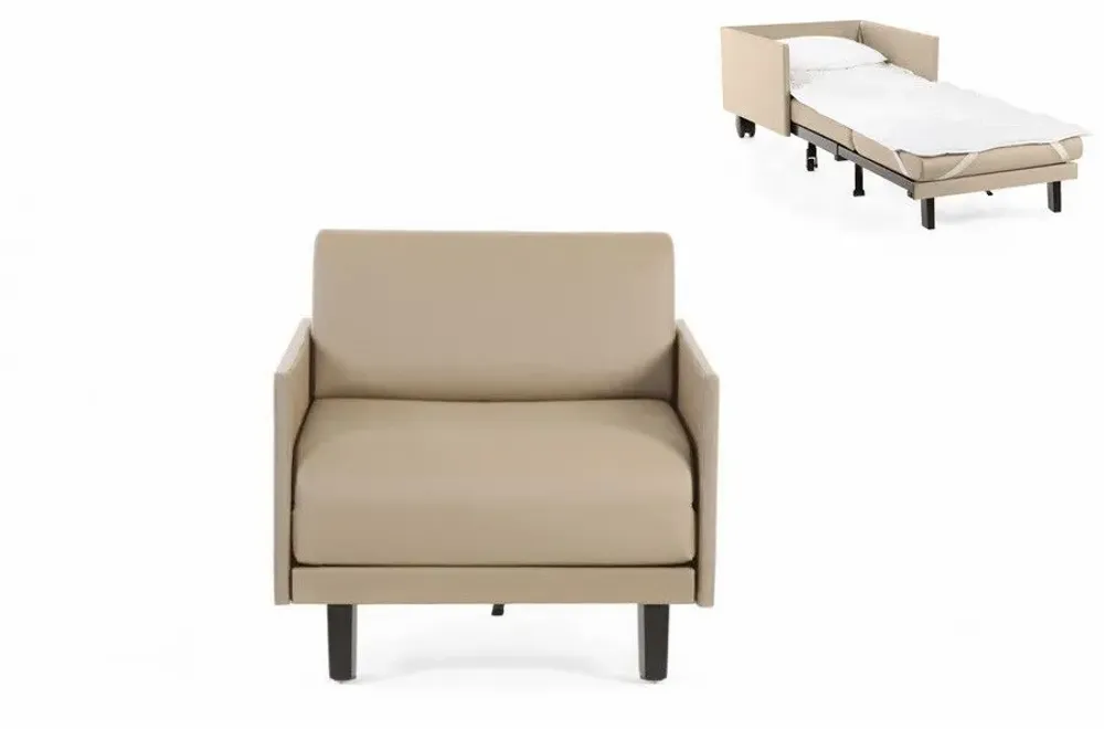 Fauteuils - Fauteuil lit Français 1 Place ROLLER 70 MEDIUM accoudoirs amovibles : Coloris - CUIR - Beige Mastic 0809 - LIKOOLIS