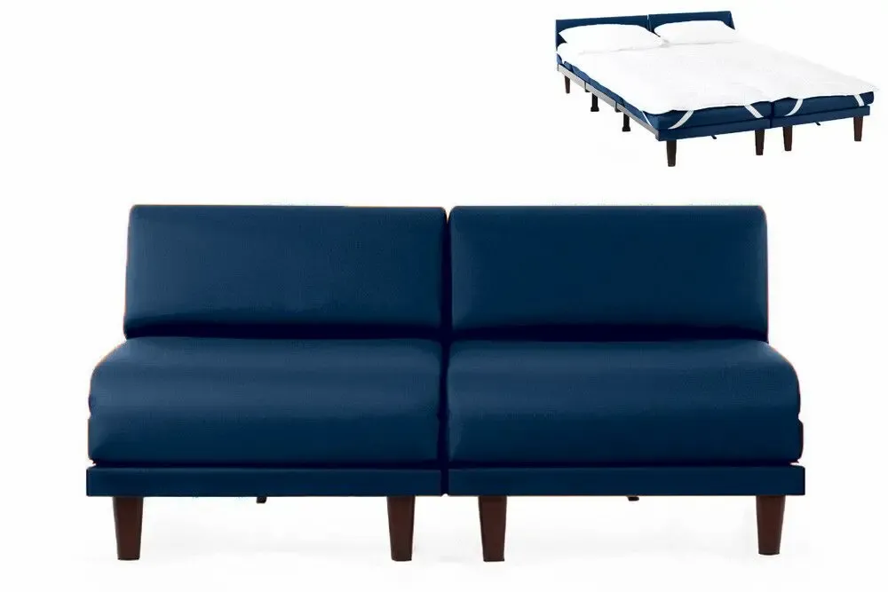 Armchairs - PACHA DUO 160 SMALL 2-seater French sofa bed without armrests: Colour - Artificial-leather / NAVY - Combi - DARK BLUE - LIKOOLIS