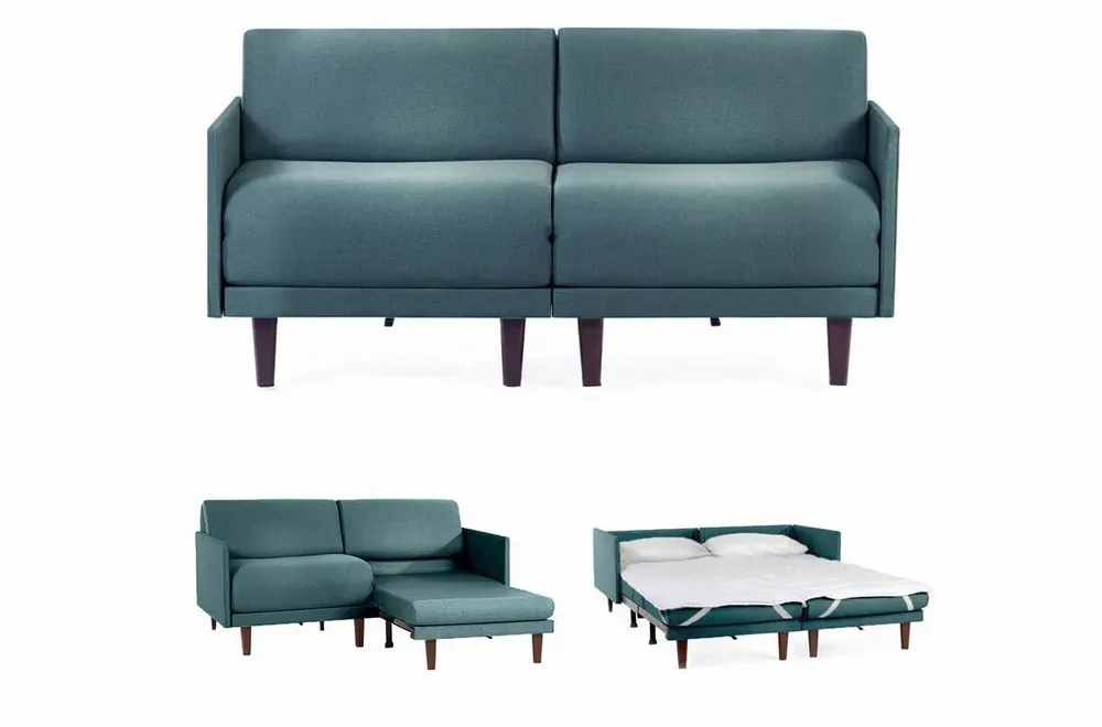 Armchairs - PACHA DUO 160 MEDIUM 2-seater French sofa bed with removable armrests: Colour - Fabric / AQUAMA GREEN - Filo - Green - LIKOOLIS