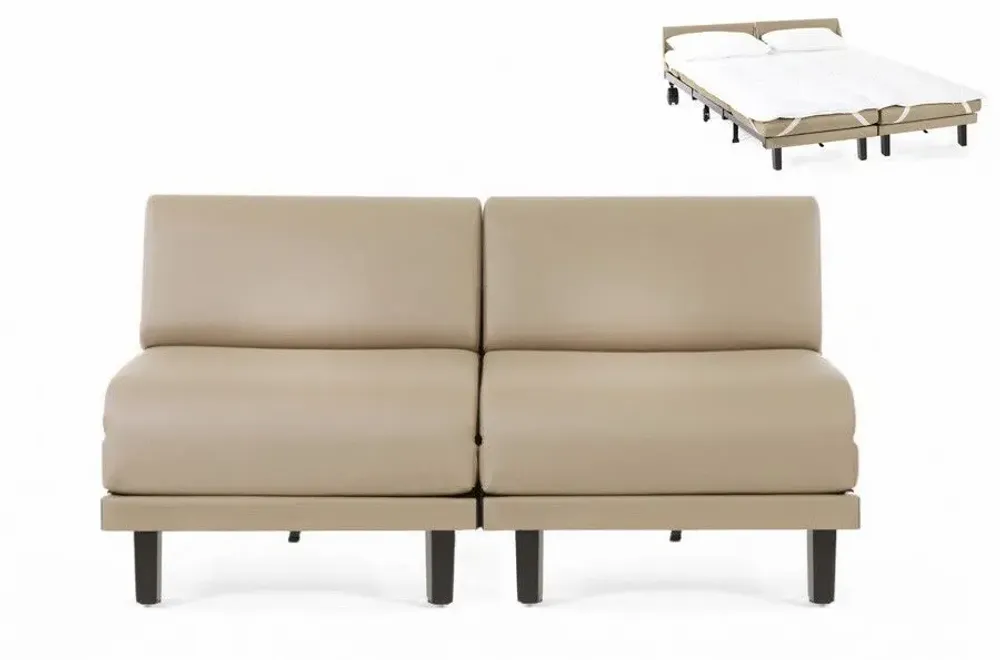 Fauteuils - Canapé lit Français 2 Places ROLLER DUO 140 SMALL sans accoudoirs : Coloris - CUIR - Beige Mastic 0809 - LIKOOLIS
